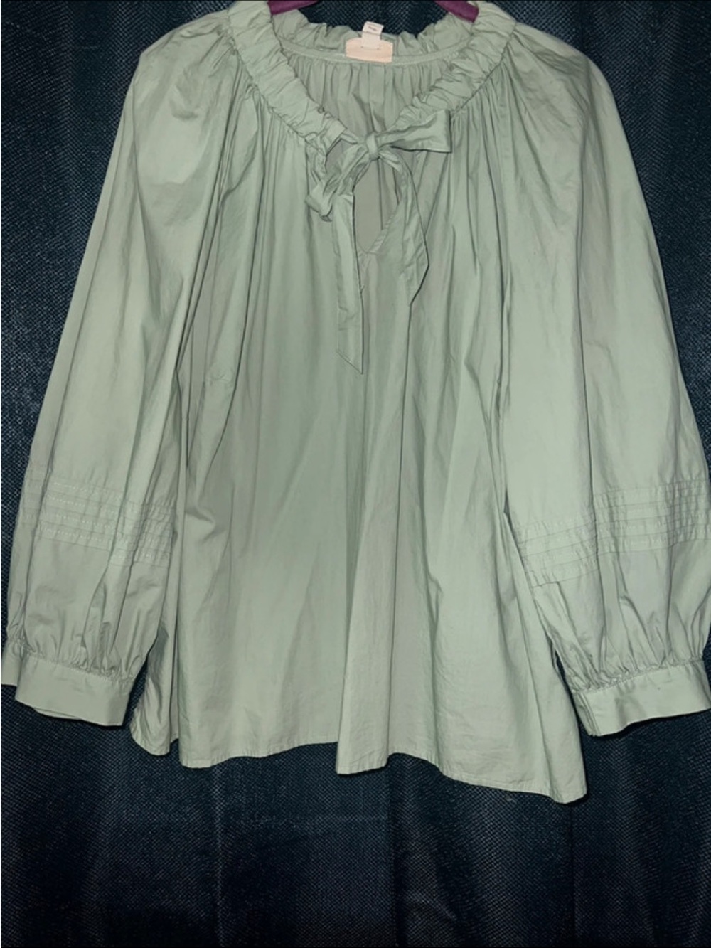 a.n.a. Mint Peasant Blouse 0X / XL NWOT Cottagecore Boho Tie Neck Cotton Long S